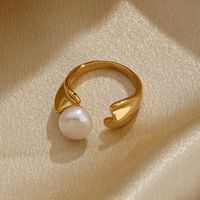 Ig Style Simple Style Round Copper Plating Inlay Pearl 18k Gold Plated Silver Plated Open Rings main image 5