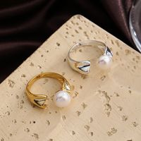 Ig Style Simple Style Round Copper Plating Inlay Pearl 18k Gold Plated Silver Plated Open Rings main image 1