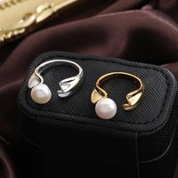 Ig Style Simple Style Round Copper Plating Inlay Pearl 18k Gold Plated Silver Plated Open Rings main image 2