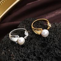 Ig Style Simple Style Round Copper Plating Inlay Pearl 18k Gold Plated Silver Plated Open Rings main image 4