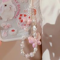 Cute Heart Shape Flower Pc Silica Gel Soft Clay Inlay Artificial Pearls Women's Mobile Phone Chain 1 Piece sku image 21
