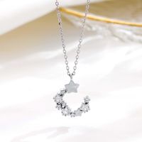 Basic Modern Style Star Moon Sterling Silver Zircon Pendant Necklace In Bulk sku image 1
