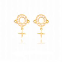 Wholesale Jewelry Luxurious Romantic Sweet Star Moon Copper Alloy Artificial Pearls Zircon 18k Gold Plated Plating Hollow Out Inlay Drop Earrings sku image 1