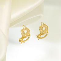 Wholesale Jewelry Luxurious Romantic Sweet Star Moon Copper Alloy Artificial Pearls Zircon 18k Gold Plated Plating Hollow Out Inlay Drop Earrings main image 3