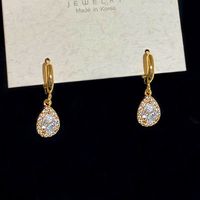 1 Pair Simple Style Water Droplets Inlay Copper Zircon Drop Earrings sku image 1