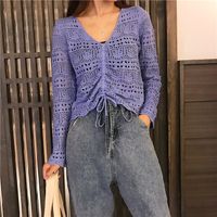 Women's Knitwear Long Sleeve Sweaters & Cardigans Hollow Out Vacation Solid Color main image 4