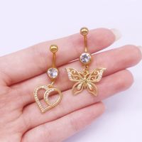 Simple Style Heart Shape Cat Butterfly Stainless Steel Sequin Copper White Gold Plated Gold Plated Rhinestones Zircon Belly Ring In Bulk main image 4