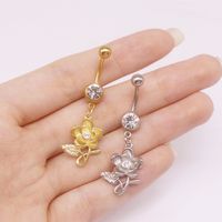 Simple Style Heart Shape Cat Butterfly Stainless Steel Sequin Copper White Gold Plated Gold Plated Rhinestones Zircon Belly Ring In Bulk main image 3