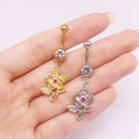 Simple Style Heart Shape Cat Butterfly Stainless Steel Sequin Copper White Gold Plated Gold Plated Rhinestones Zircon Belly Ring In Bulk main image 7