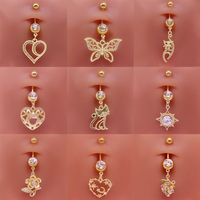 Simple Style Heart Shape Cat Butterfly Stainless Steel Sequin Copper White Gold Plated Gold Plated Rhinestones Zircon Belly Ring In Bulk main image 1