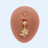 Simple Style Heart Shape Cat Butterfly Stainless Steel Sequin Copper White Gold Plated Gold Plated Rhinestones Zircon Belly Ring In Bulk sku image 7