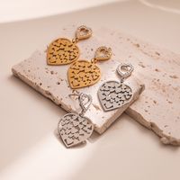 1 Pair Vintage Style Simple Style Heart Shape Plating Hollow Out Inlay 304 Stainless Steel Zircon 18K Gold Plated Drop Earrings main image 4