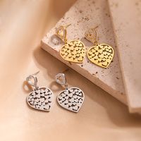 1 Pair Vintage Style Simple Style Heart Shape Plating Hollow Out Inlay 304 Stainless Steel Zircon 18K Gold Plated Drop Earrings main image 1