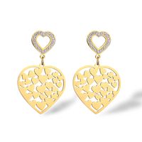 1 Pair Vintage Style Simple Style Heart Shape Plating Hollow Out Inlay 304 Stainless Steel Zircon 18K Gold Plated Drop Earrings sku image 1