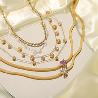 304 Stainless Steel 18K Gold Plated IG Style Korean Style Inlay Geometric Zircon Necklace main image 4