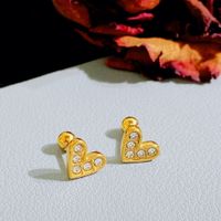 1 Pair Simple Style Heart Shape Plating Titanium Steel Gold Plated Ear Studs sku image 14