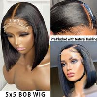 Women's Retro Street Real Hair Side Points Short Straight Hair Wigs main image 4