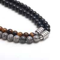 European And American Fashion Natural Stone Map Stone Obsidian Beaded Necklace Man's Stainless Steel Necklace Factory Direct Sales main image 2