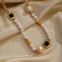 Ig Style Elegant Round Square Copper Beaded Plating Freshwater Pearl Zircon 18k Gold Plated Necklace main image 1