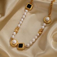 Ig Style Elegant Round Square Copper Beaded Plating Freshwater Pearl Zircon 18k Gold Plated Necklace main image 5