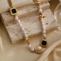 Ig Style Elegant Round Square Copper Beaded Plating Freshwater Pearl Zircon 18k Gold Plated Necklace main image 6