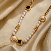 Ig Style Elegant Round Square Copper Beaded Plating Freshwater Pearl Zircon 18k Gold Plated Necklace main image 4