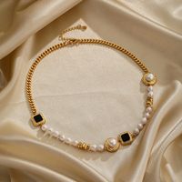 Ig Style Elegant Round Square Copper Beaded Plating Freshwater Pearl Zircon 18k Gold Plated Necklace main image 2