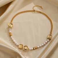 Ig Style Elegant Round Square Copper Beaded Plating Freshwater Pearl Zircon 18k Gold Plated Necklace main image 3
