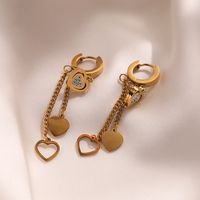 1 Pair Vintage Style Simple Style Heart Shape Plating Chain Inlay 304 Stainless Steel Zircon 18K Gold Plated Drop Earrings main image 4