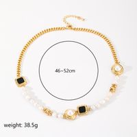 Ig Style Elegant Round Square Copper Beaded Plating Freshwater Pearl Zircon 18k Gold Plated Necklace sku image 1