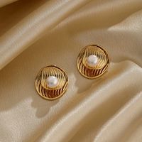 1 Pair Simple Style Commute Solid Color Layered Plating Inlay Copper Pearl 18k Gold Plated Ear Studs main image 4