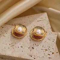 1 Pair Simple Style Commute Solid Color Layered Plating Inlay Copper Pearl 18k Gold Plated Ear Studs main image 1