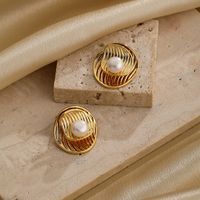 1 Pair Simple Style Commute Solid Color Layered Plating Inlay Copper Pearl 18k Gold Plated Ear Studs main image 2