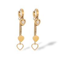1 Pair Vintage Style Simple Style Heart Shape Plating Chain Inlay 304 Stainless Steel Zircon 18K Gold Plated Drop Earrings sku image 1