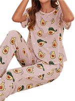 Home Women's Casual Avocado Polyester Milk Fiber Printing Pants Sets Pajama Sets main image 5
