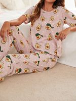 Zuhause Frau Lässig Avocado Polyester Milchfaser Drucken Hosen-sets Pyjama Sets main image 2