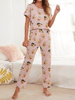 Home Women's Casual Avocado Polyester Milk Fiber Printing Pants Sets Pajama Sets main image 4