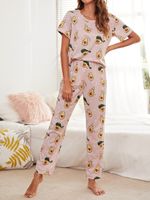 Home Women's Casual Avocado Polyester Milk Fiber Printing Pants Sets Pajama Sets main image 3