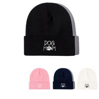 Unisex Casual Letter Paw Print Embroidery Eaveless Beanie Hat main image 1