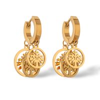 1 Pair IG Style Simple Style Leaf Tree Plating Hollow Out Inlay 304 Stainless Steel Zircon 18K Gold Plated Drop Earrings sku image 1