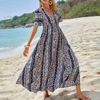 Women's Regular Dress Sundress Elegant Bohemian V Neck Short Sleeve Printing Maxi Long Dress Holiday Beach main image 3