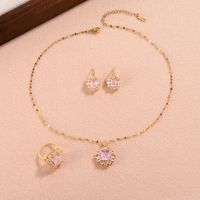 Lady Sweet Square Copper Plating Inlay Zircon Gold Plated Rings Earrings Necklace main image 2