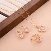 Lady Sweet Square Copper Plating Inlay Zircon Gold Plated Rings Earrings Necklace main image 1