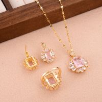 Lady Sweet Square Copper Plating Inlay Zircon Gold Plated Rings Earrings Necklace main image 3