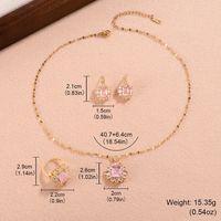 Lady Sweet Square Copper Plating Inlay Zircon Gold Plated Rings Earrings Necklace sku image 4