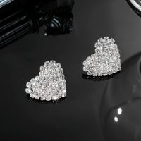 1 Pair Ig Style Shiny Heart Shape Plating Inlay Rhinestone Rhinestones Silver Plated Ear Studs main image 4