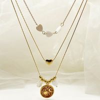 304 Stainless Steel Gold Plated IG Style Simple Style Enamel Plating Sun Moon Heart Shape Shell Three Layer Necklace main image 5
