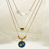 304 Stainless Steel Gold Plated IG Style Simple Style Enamel Plating Sun Moon Heart Shape Shell Three Layer Necklace main image 2