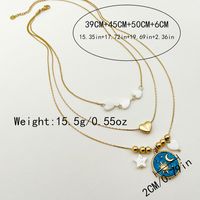 304 Stainless Steel Gold Plated IG Style Simple Style Enamel Plating Sun Moon Heart Shape Shell Three Layer Necklace main image 4