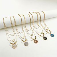 304 Stainless Steel Gold Plated IG Style Simple Style Enamel Plating Sun Moon Heart Shape Shell Three Layer Necklace main image 1